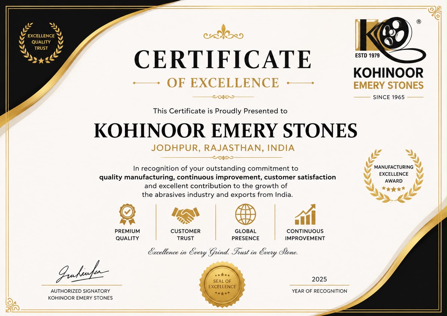 Manufacturing Excellence Award, Certificate of Excellence · 2025
